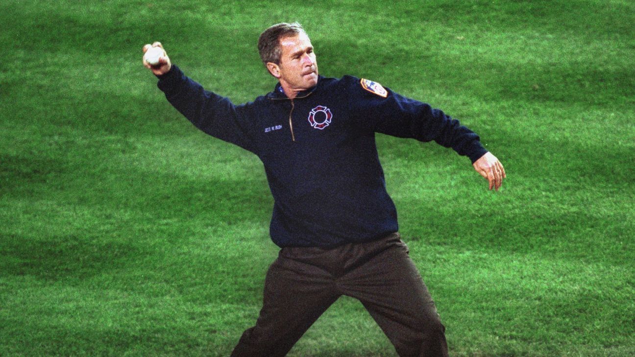 George W. Bush bounces ceremonial first pitch at Game 1 of  Rangers-Diamondbacks World Series