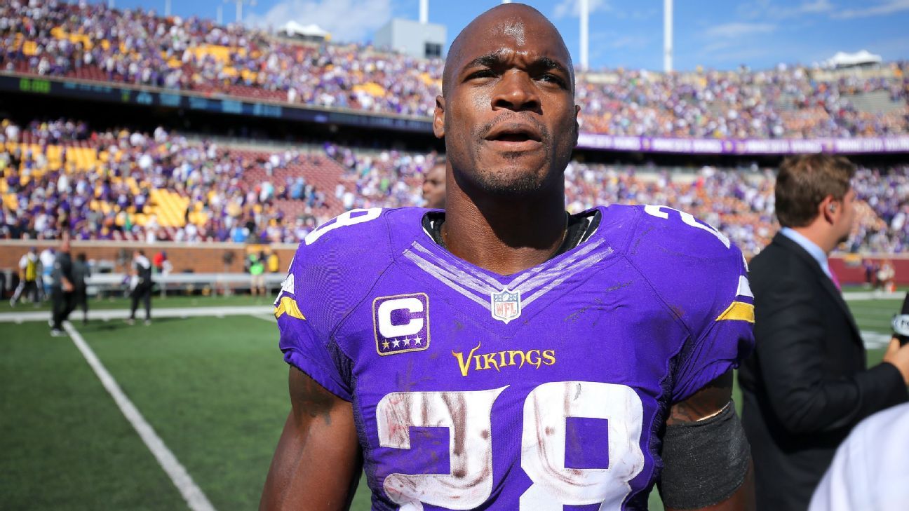 Adrian Peterson of Minnesota Vikings on pace for historic season - ESPN ...