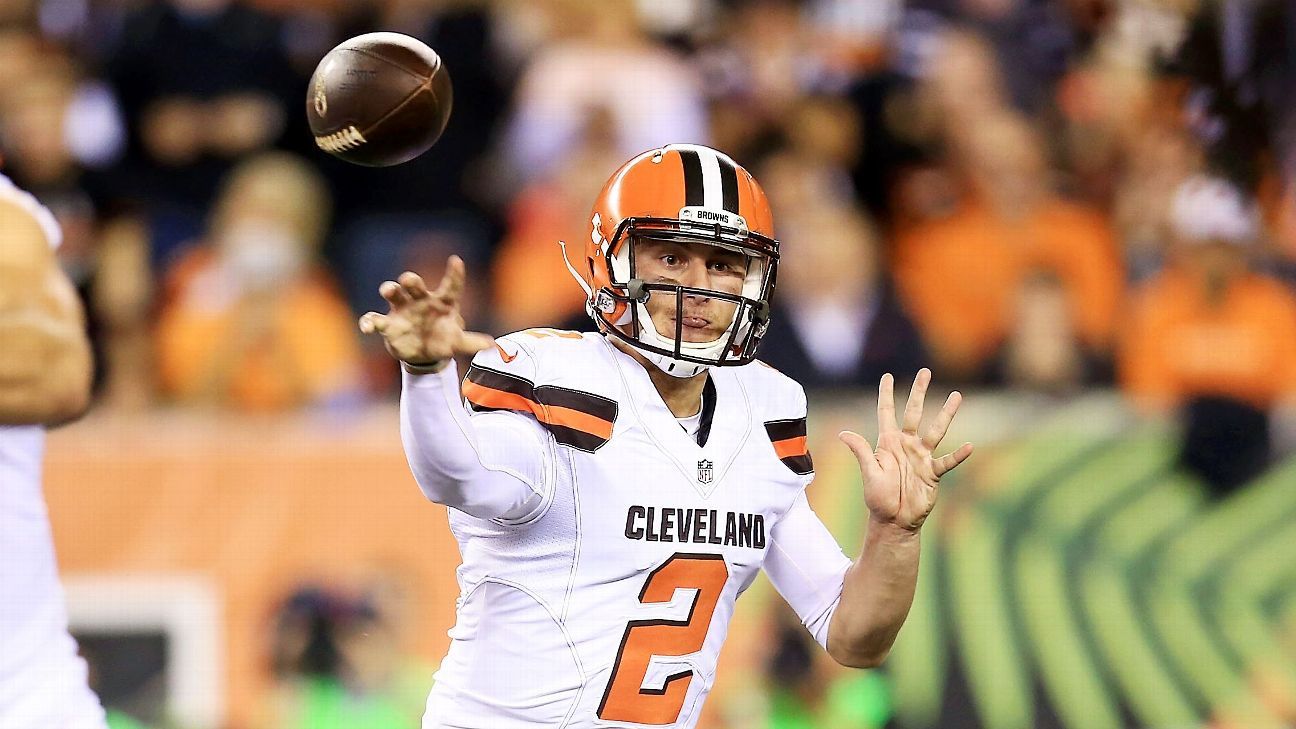 Cleveland Browns quarterback Johnny Manziel looks to pass on the run in the  second half of an NFL football game against the Cincinnati Bengals,  Thursday, Nov. 5, 2015, in Cincinnati. The Bengals