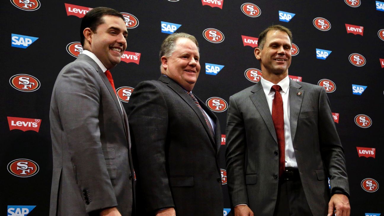 San Francisco 49ers general manager Trent Baalke stands on the