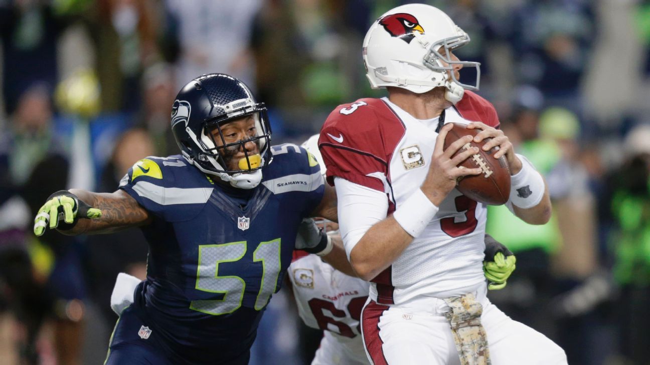 Seattle Seahawks linebacker Bruce Irvin (51) lines up for play during the  second half of an