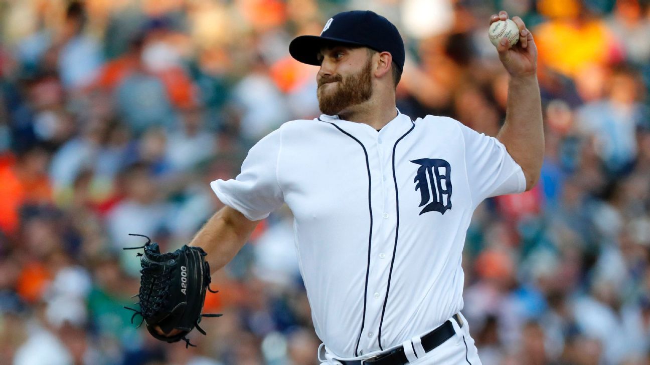 A view of the official Stance socks worn by Detroit Tigers' Matthew Boyd  (48) during a baseball game against the Cincinnati Reds at Great American  Ball Park in Cincinnati, Friday, July 24