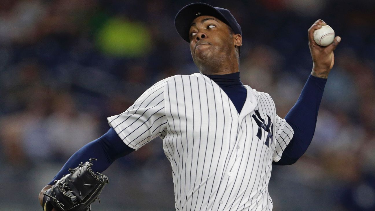 BAL@NYY: Chapman hits 105 mph, earns the save 