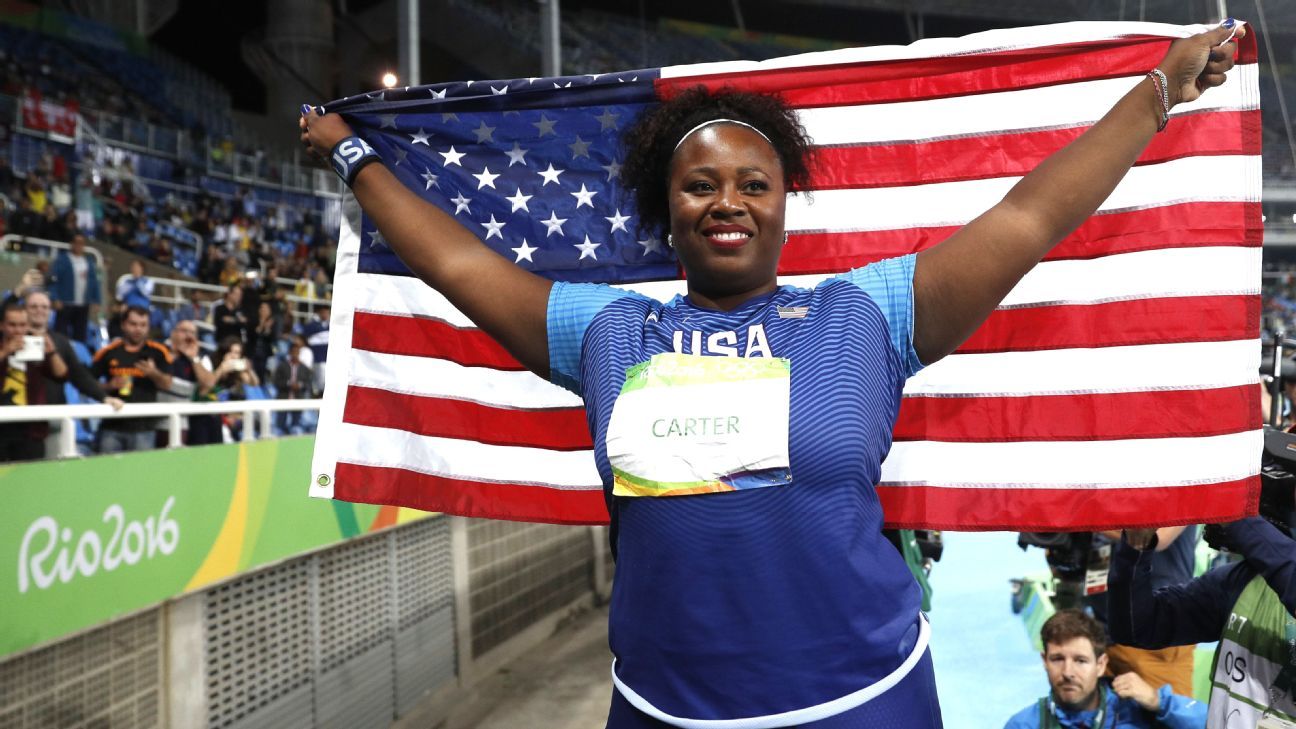 Michelle Carter wins 1st gold by American woman in Olympic shot put - ESPN