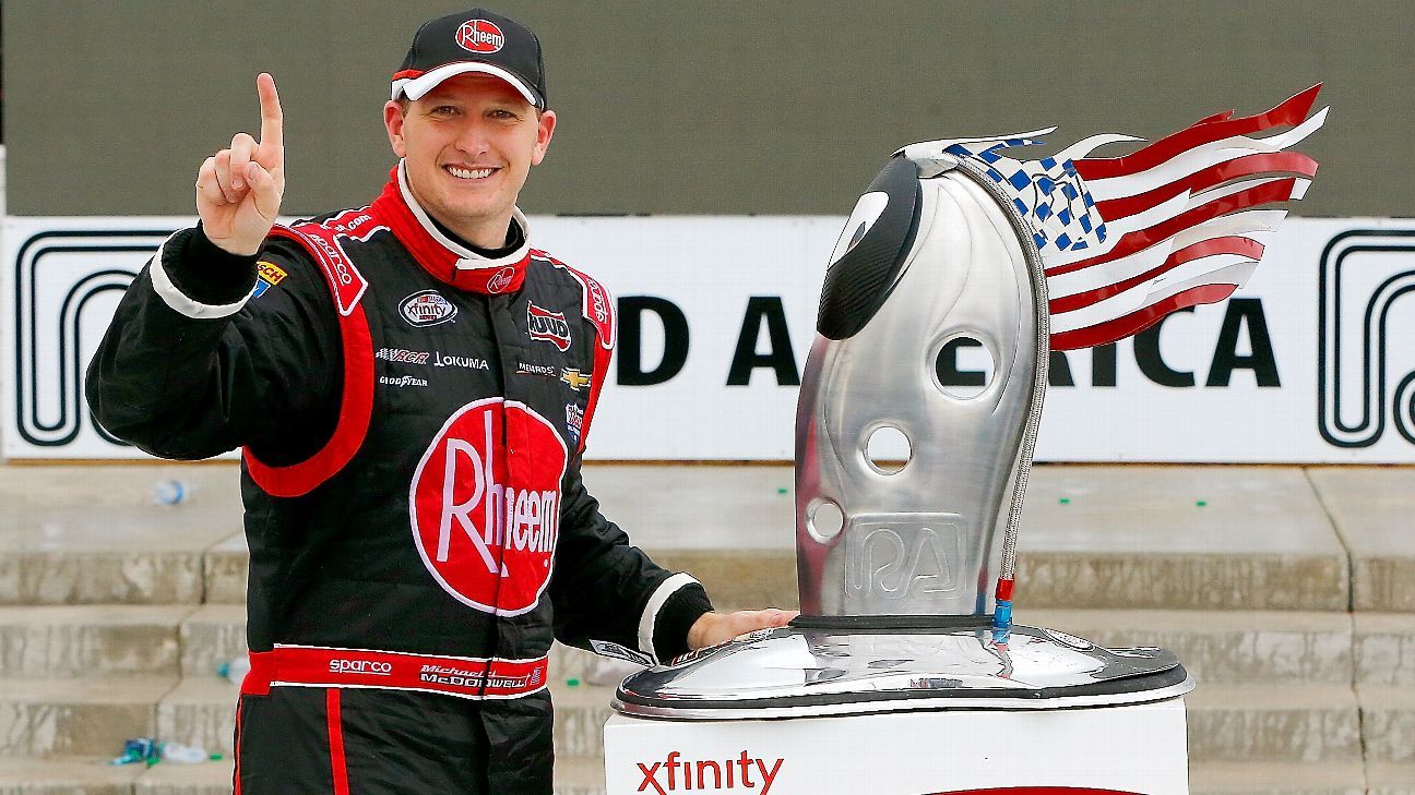 Michael McDowell wins NASCAR Xfinity race at Road America, edging ...