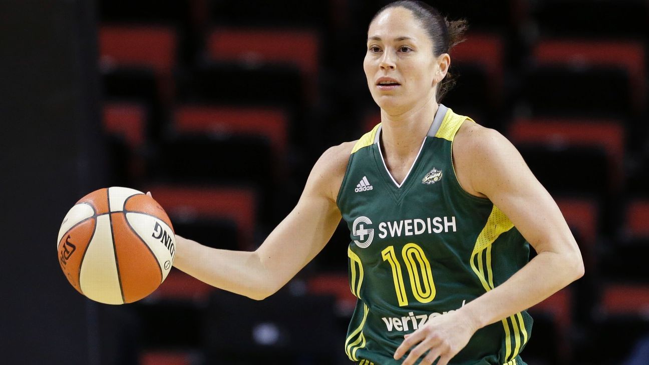 Seattle Storm guard Sue Bird drives the ball down court against