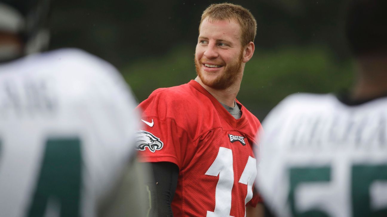 Carson Wentz heats back up in joint practice with Dolphins - ESPN ...