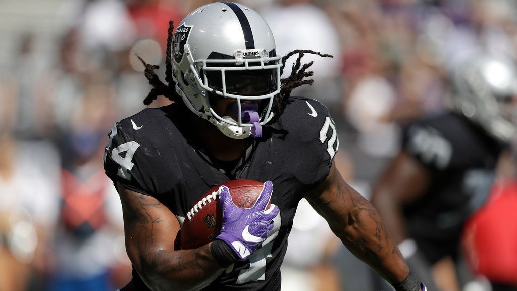 Oakland Raiders running back Marshawn Lynch kicks into a practice net  during the first half of an NFL preseason football game against the Seattle  Seahawks in Oakland, Calif., Thursday, Aug. 31, 2017. (