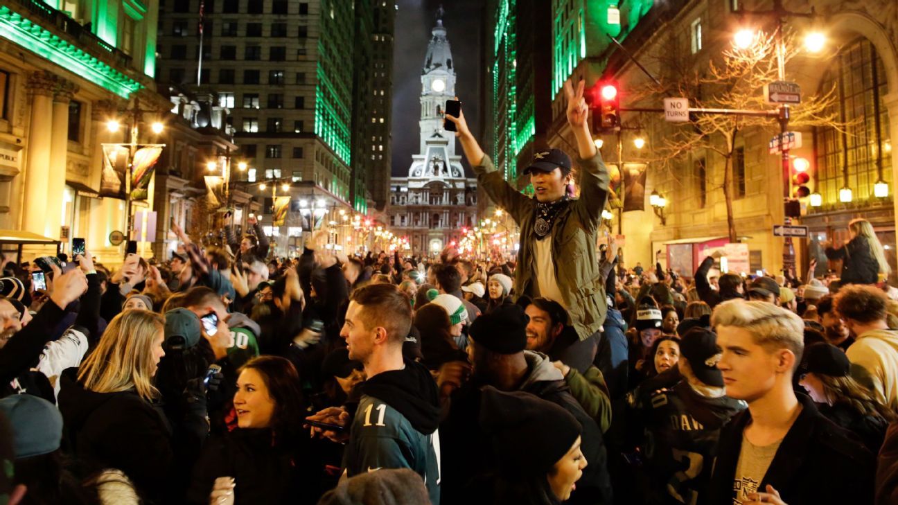 The Party Spills Into The Streets As People Celebrate Super Bowl