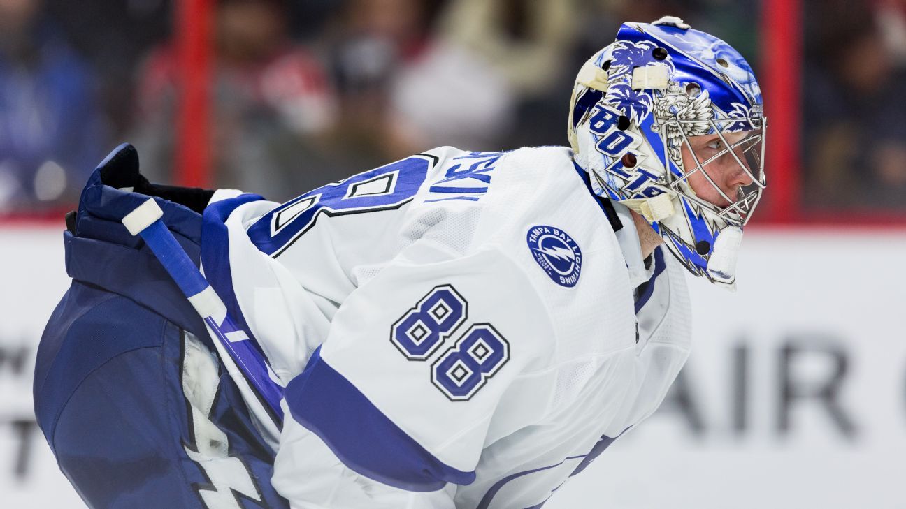 April 01, 2019: Tampa Bay Lightning goaltender Andrei Vasilevskiy