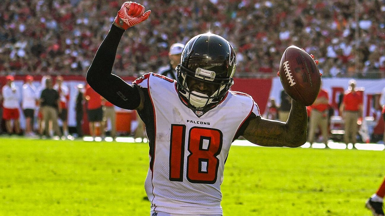 Atlanta Falcons wide receiver Calvin Ridley (18) carries the ball