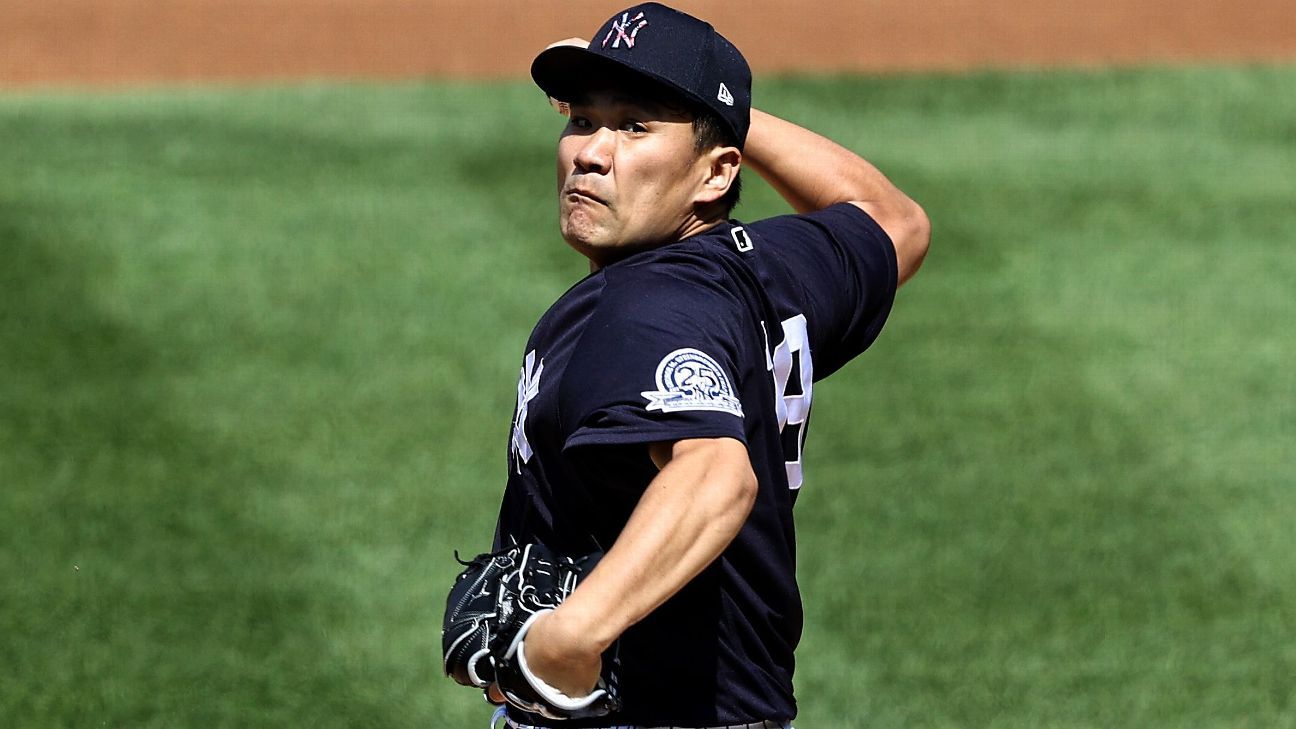 Masahiro Tanaka hit in head by Giancarlo Stanton line drive during