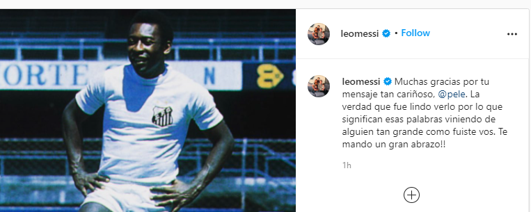 Messi responde a las felicitaciones de Pelé: fue lindo verlo