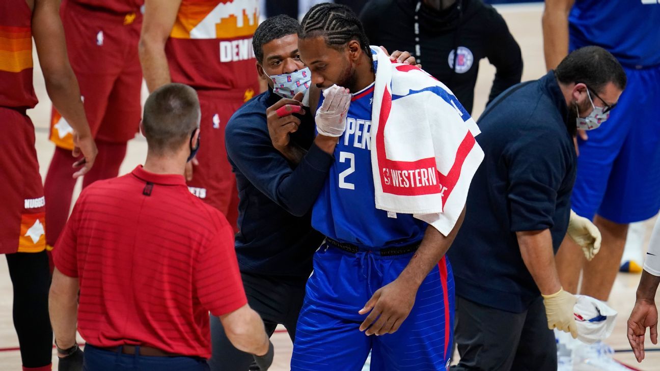 Kawhi Leonard of LA Clippers requires 8 stitches for mouth laceration after collision with a teammate