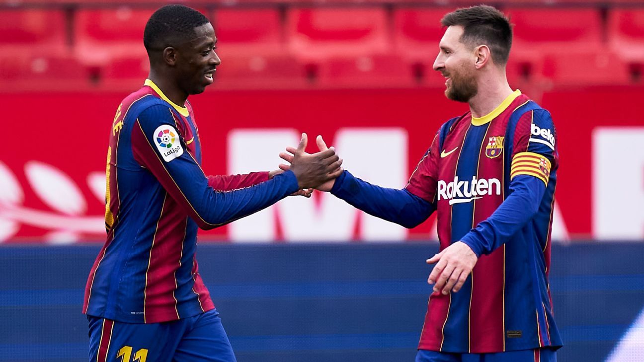 Messi, Dembele 8 of 10 as Barcelona stay alive in La Liga race - ESPN