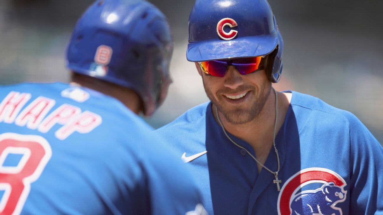 Patrick Wisdom of the Chicago Cubs in action against the New York