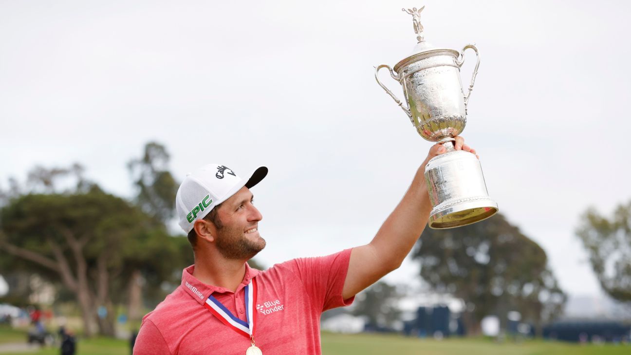 Jon Rahm continues U.S. Open celebration by drinking from the trophy and blasting 'We Are The Champions'