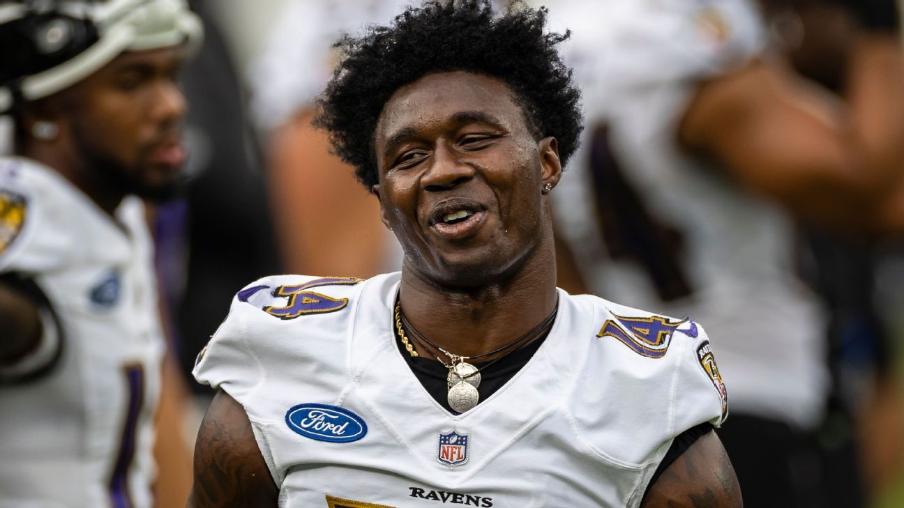Baltimore Ravens WR Sammy Watkins ruled out; Rashod Bateman in for Sunday's game vs. Los Angeles Chargers