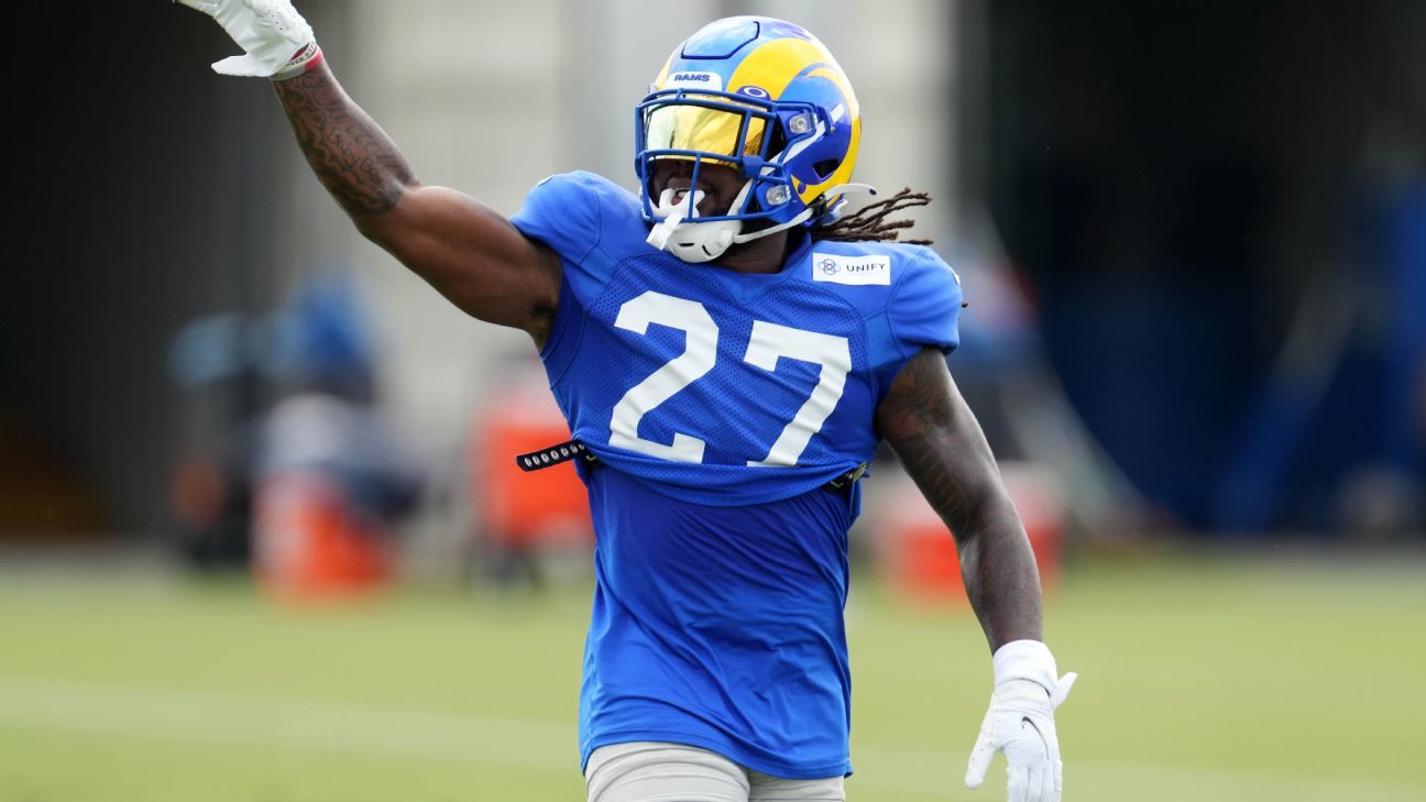 Los Angeles Rams running back Darrell Henderson (27) stands behind