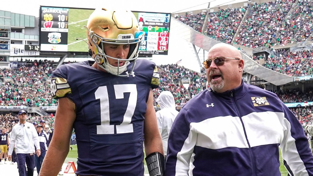 QB Jack Coan's injury doesn't appear serious; Brian Kelly sets Notre Dame mark f..