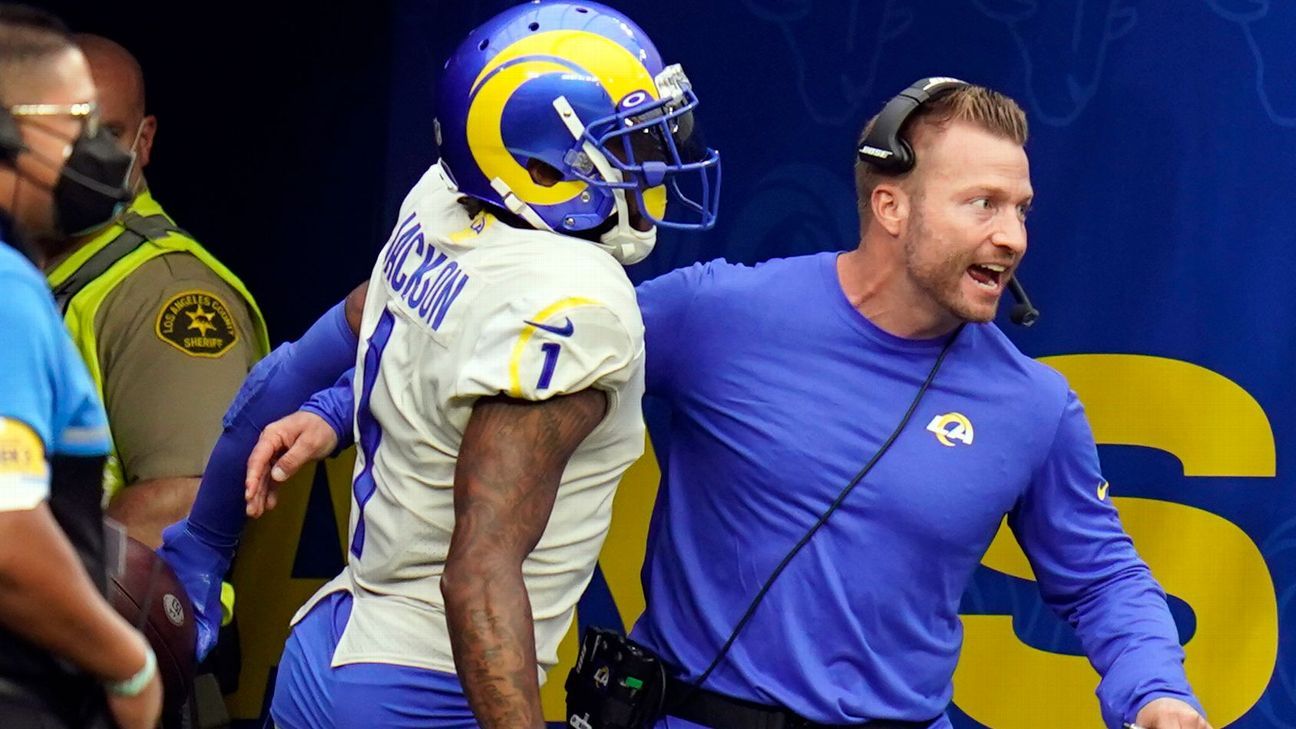 Who had the better sprint on Los Angeles Rams' score: DeSean Jackson or coach Se..