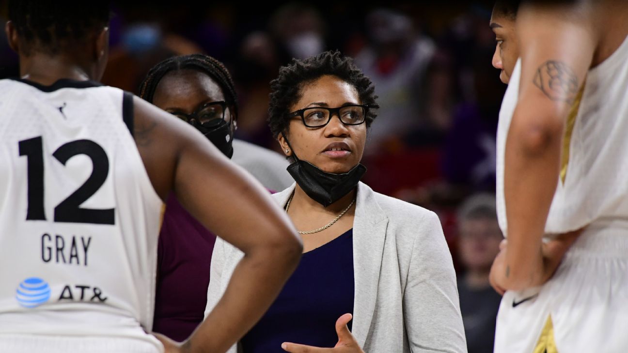 Head Coach Tanisha Wright of the Atlanta Dream looks on during the