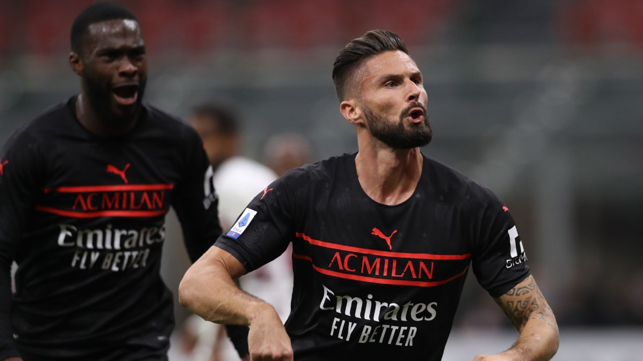 Olivier Giroud Scores Two Goals To Win Ac Milan Vs Panathinaikos