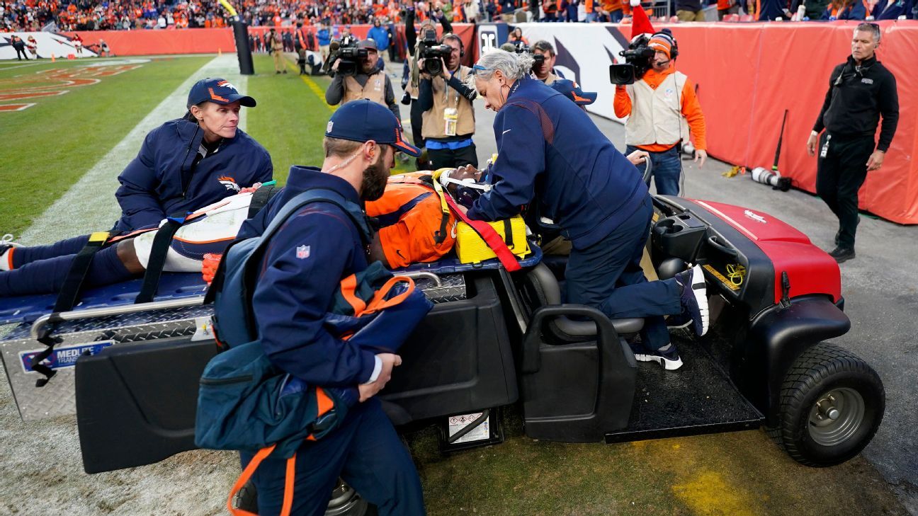 Denver Broncos QB Teddy Bridgewater leaves game on stretcher with head injury, t..