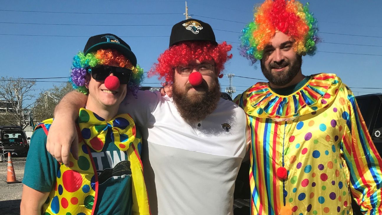 Send in the clowns: Some Jacksonville Jaguars fans dressed to show displeasure w..