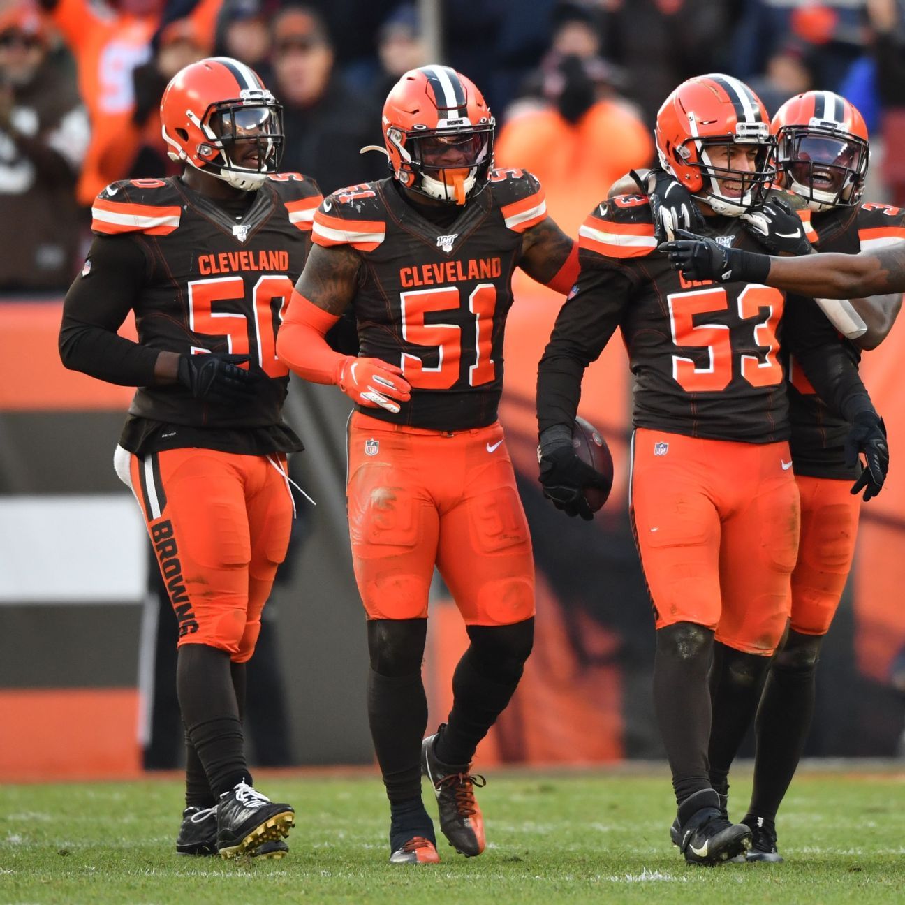 Cleveland Browns linebacker Mack Wilson (51) takes a knee during