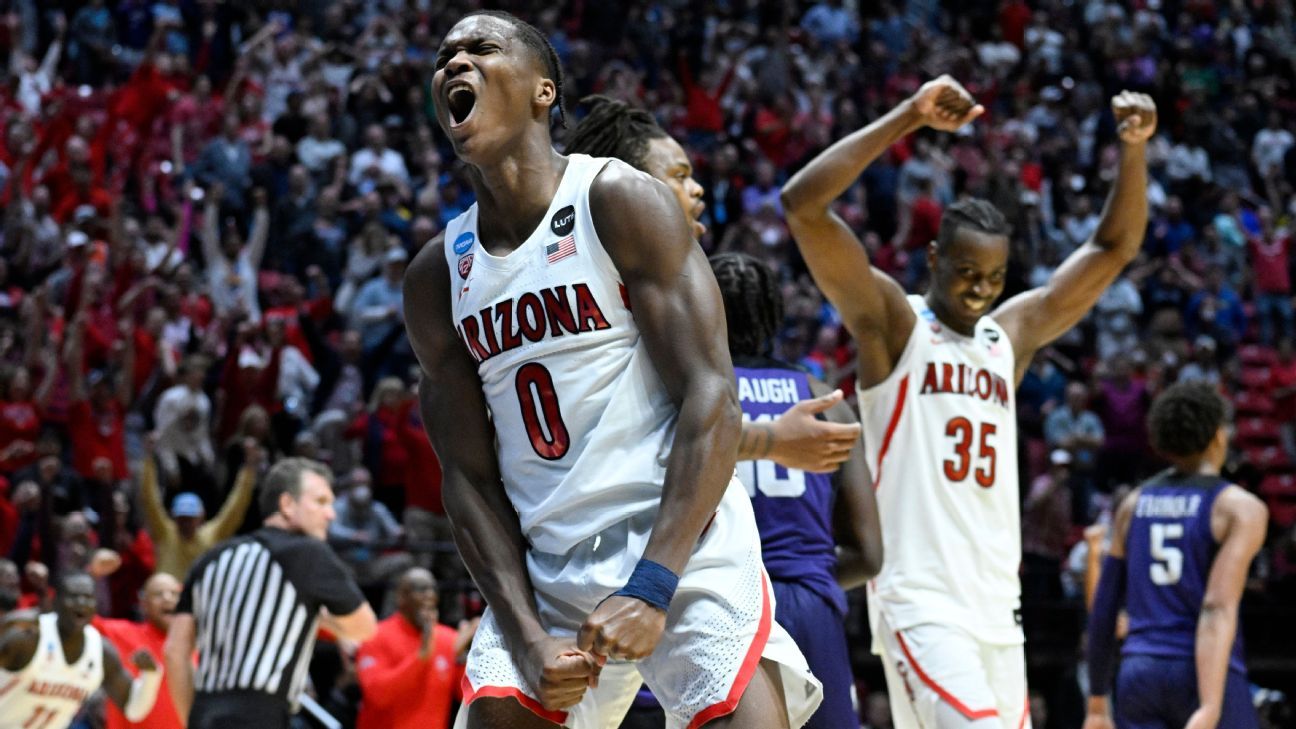 Bennedict Mathurin of the Arizona Wildcats reacts after being fouled  News Photo - Getty Images