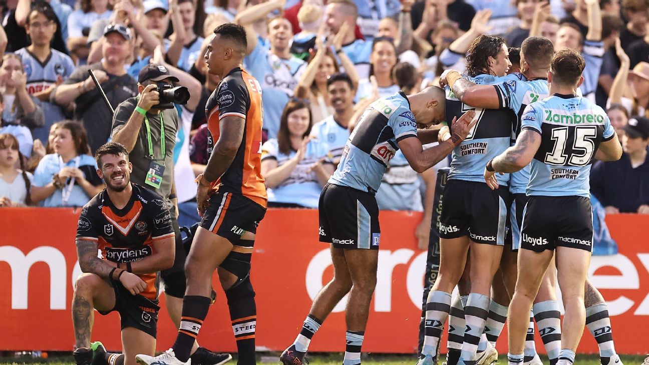 The Wests Tigers fans celebrate after victory in the NRL Grand