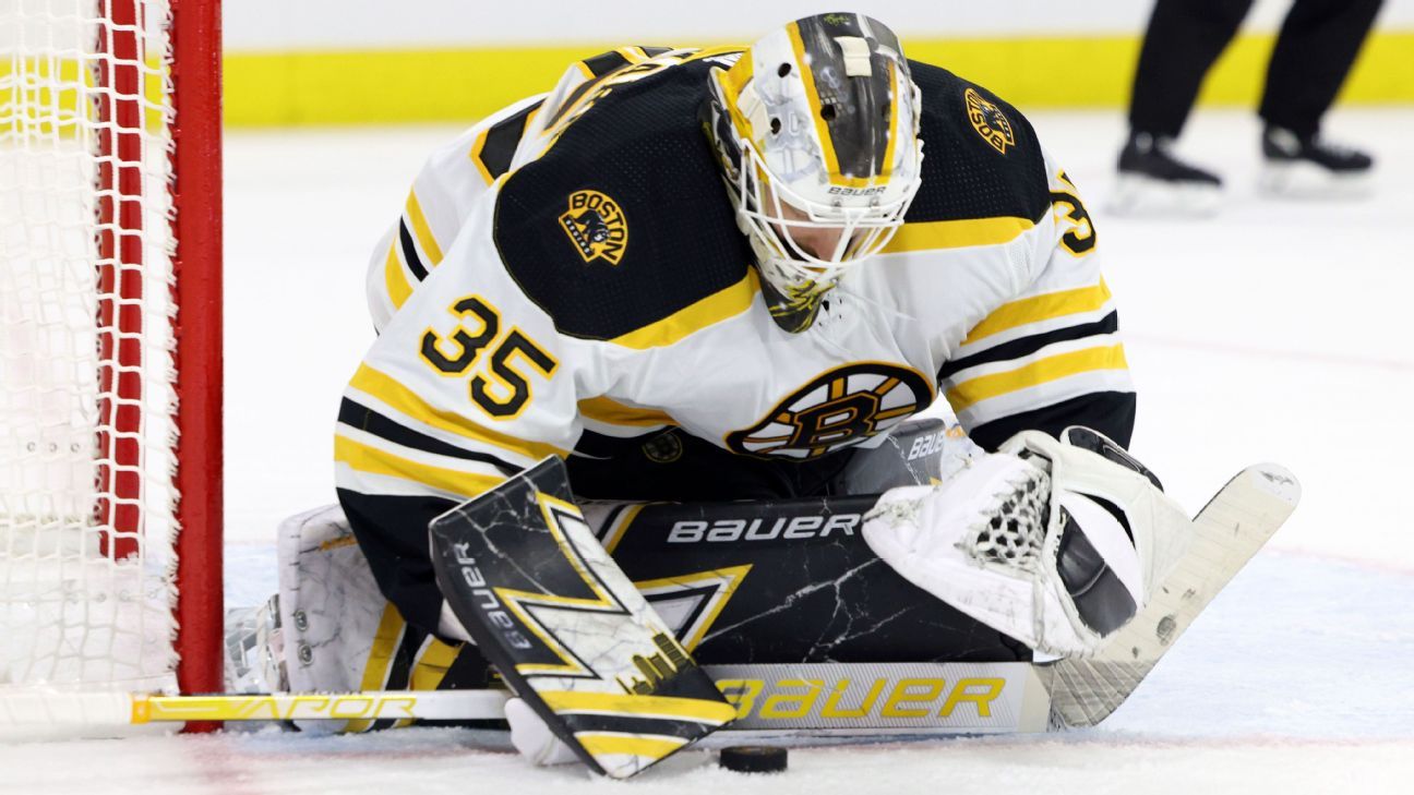 Boston Bruins ‘não vai colocar nada’ no goleiro Linus Olmark após primeiro playoff instável