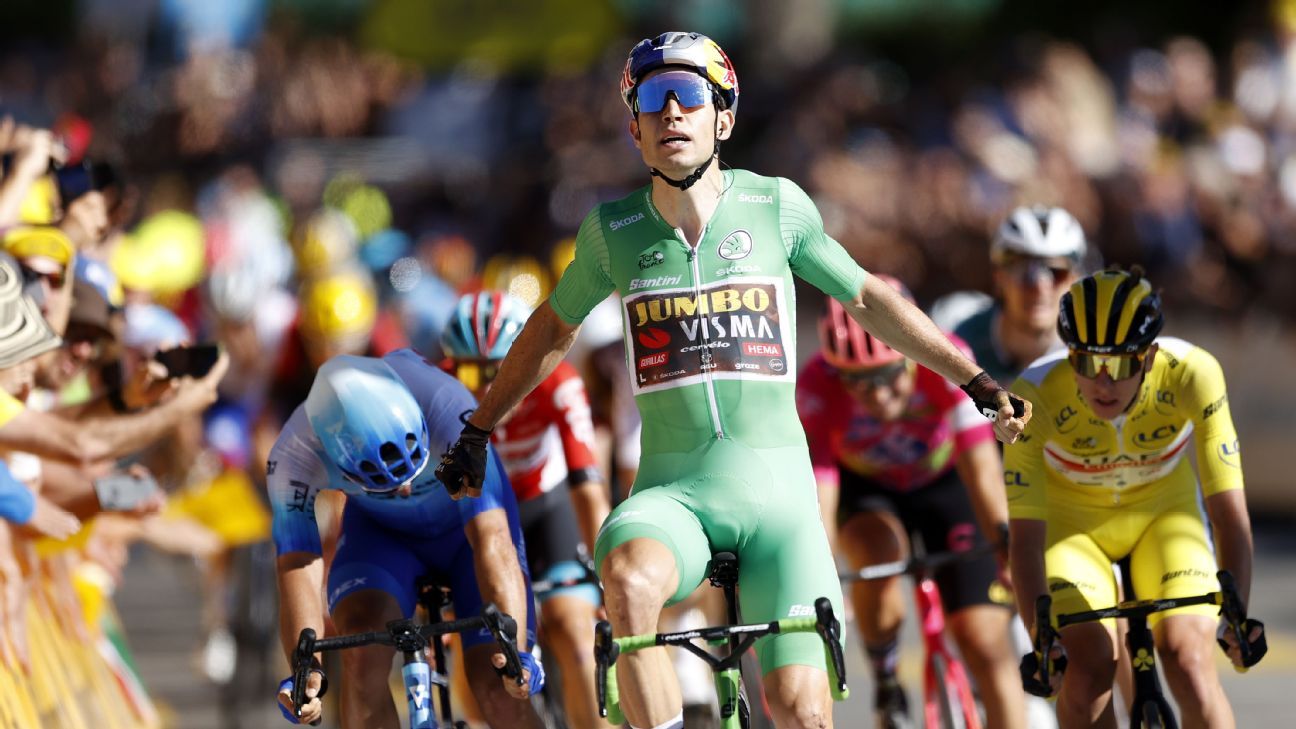 Wout van Aert remporte la huitième étape du Tour de France ;  Tadej Pogačar étend son avance