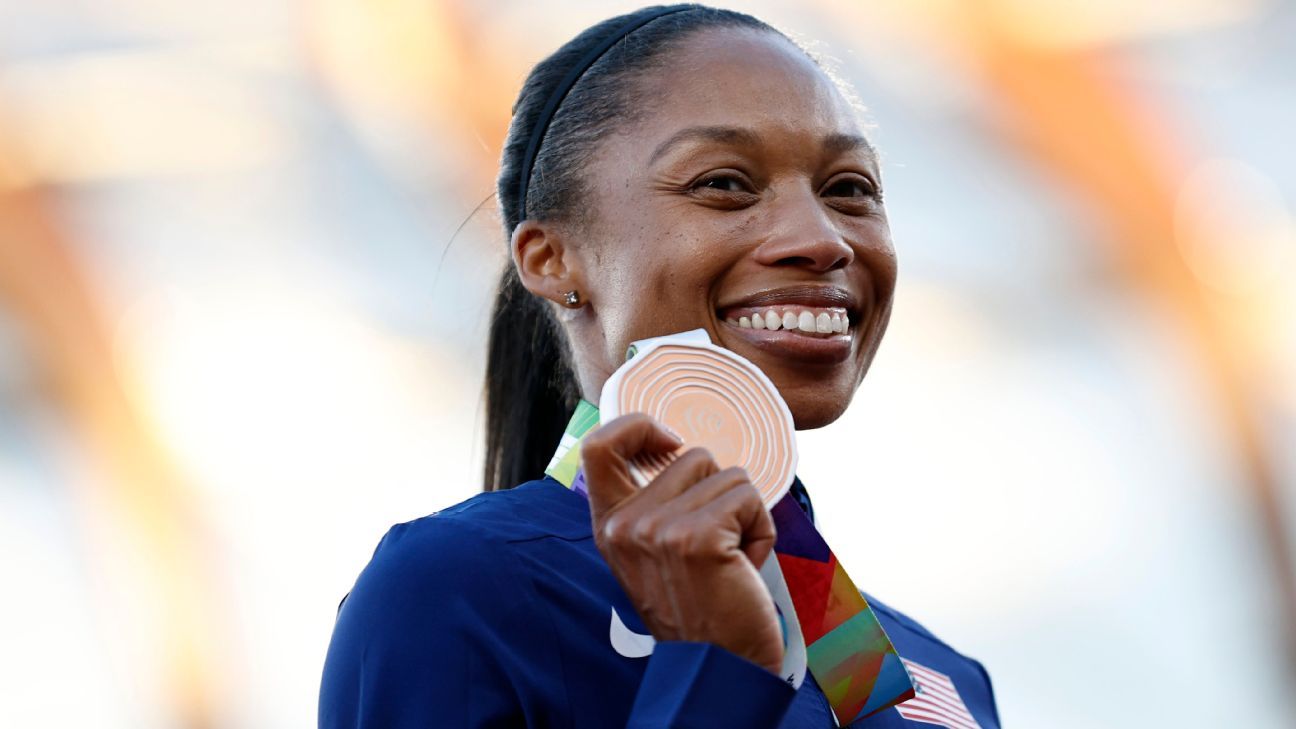 Allyson Felix caps final appearance at track world championships with bronze med..