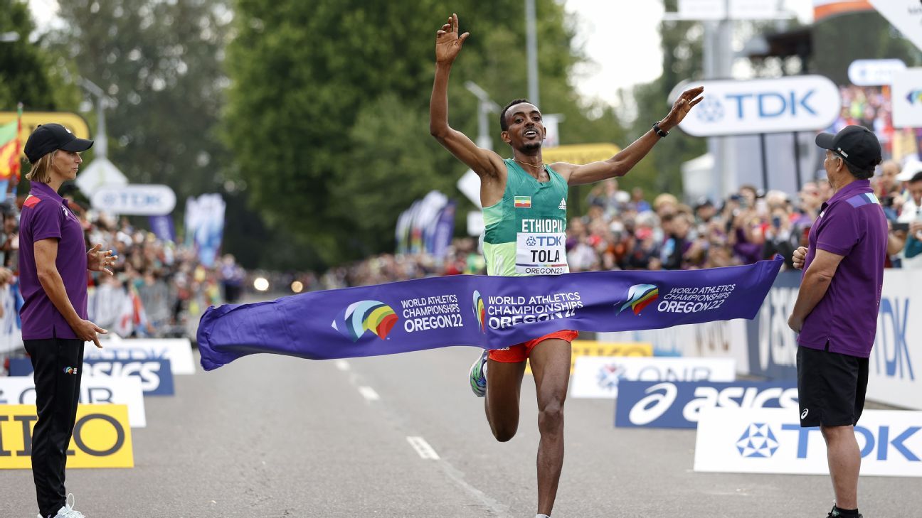 Tamirat Tola sets world championships record while leading 1-2 marathon ...