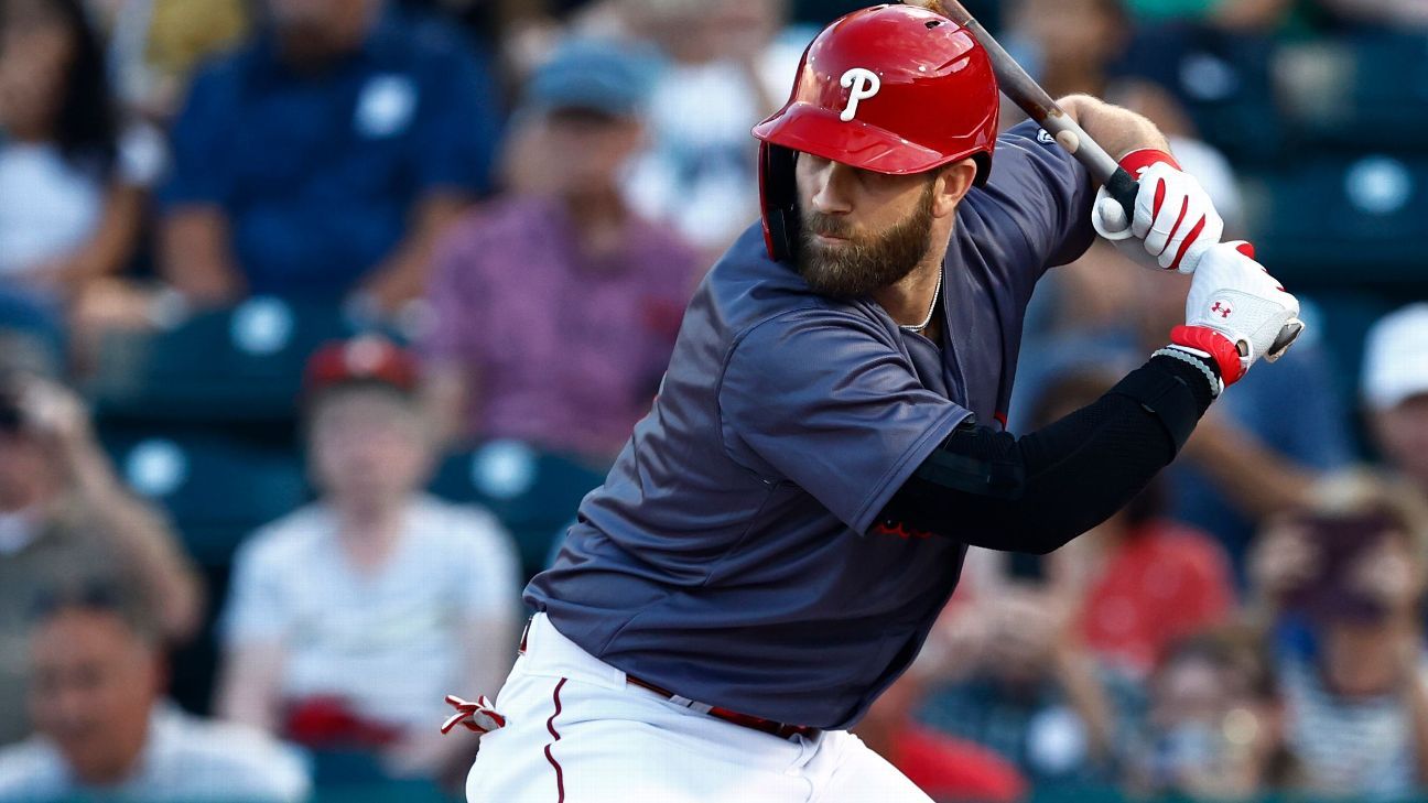 Bryce Harper, 'happy to be back' after long absence, drives in two to help surgi..