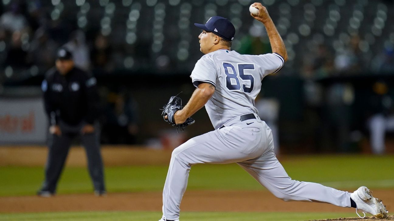 New York Yankees rookie righthander Greg Weissert has shaky outing in