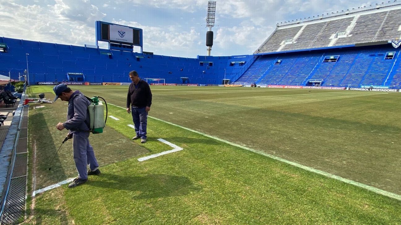 Horas antes de enfrentarse a Flamengo, Vélez sigue «moldeando» la cancha en las semifinales de la Libertadores.  mira las fotos