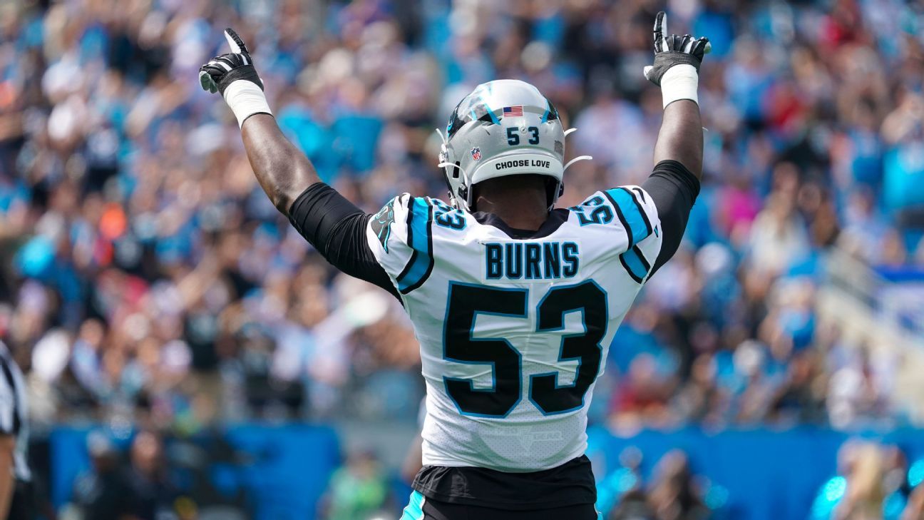 Carolina Panthers defensive end Brian Burns (53) on defense during