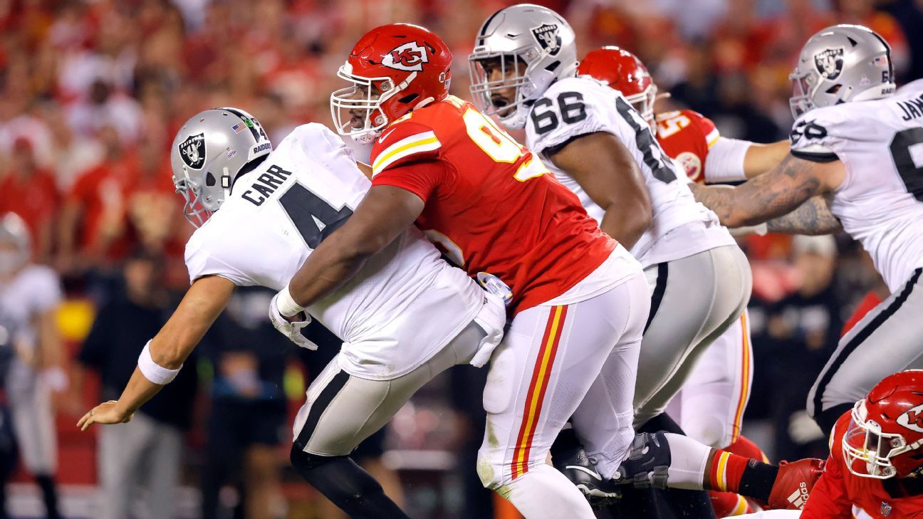 Chris Jones landed on Derek Carr with full body weight, hence flag