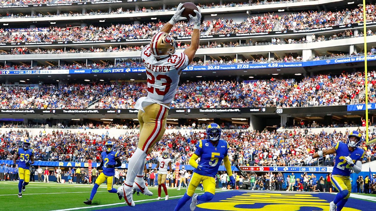 Christian McCaffrey, in 2nd game as 49er, has TD trifecta in win