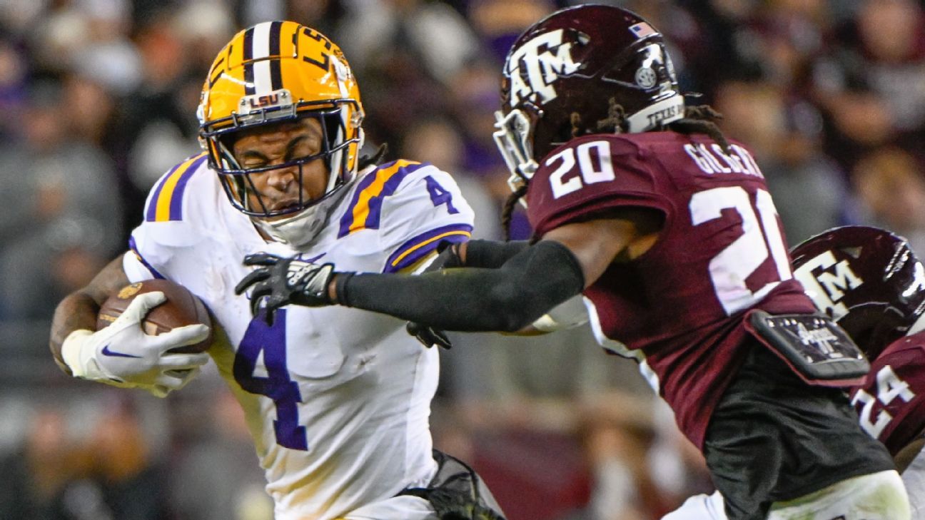 No. 5 LSU to be without RB Emery vs. No. 8 FSU