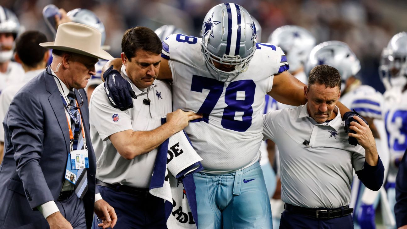 Dallas Cowboys offensive lineman Terence Steele (78) lines up for