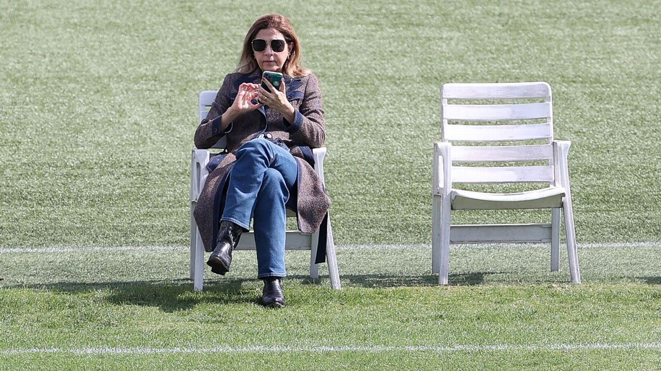 Torcida do Palmeiras protesta contra Leila Pereira antes de jogo no Allianz: 