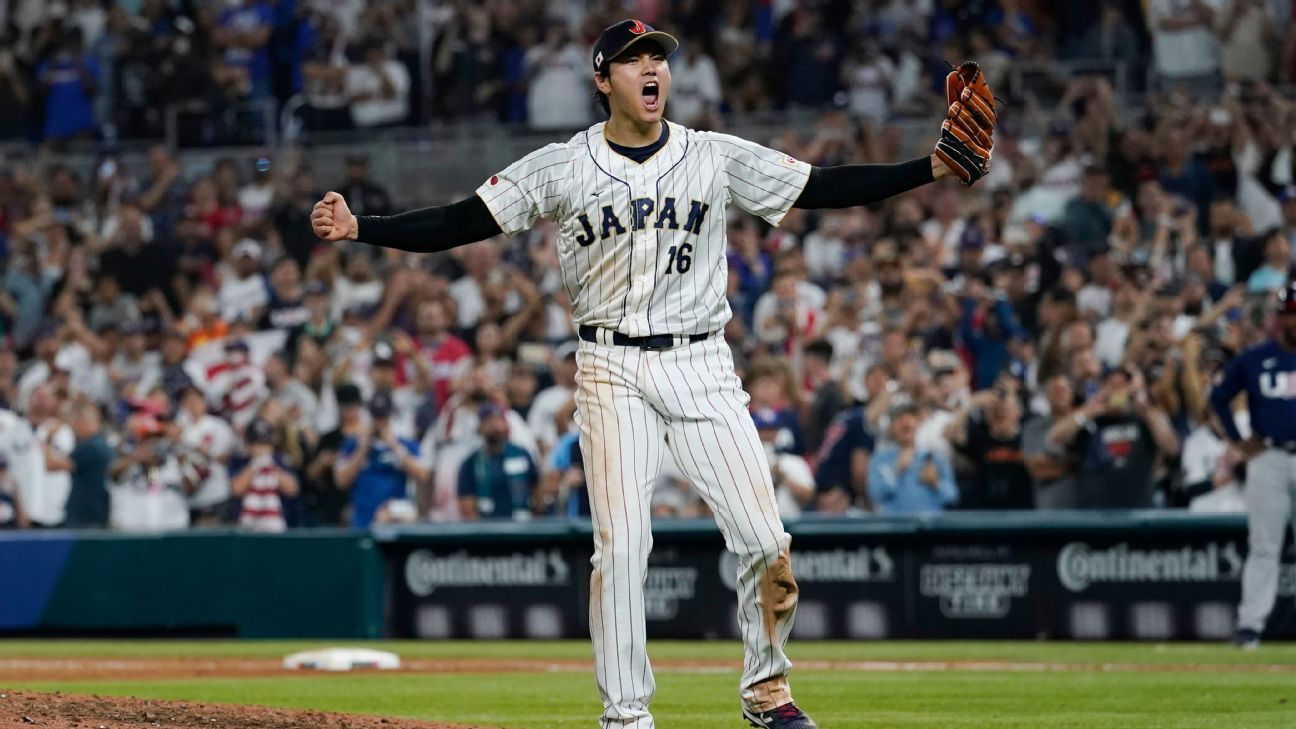 Shohei Ohtani fans Mike Trout for final out as Japan wins WBC - ESPN