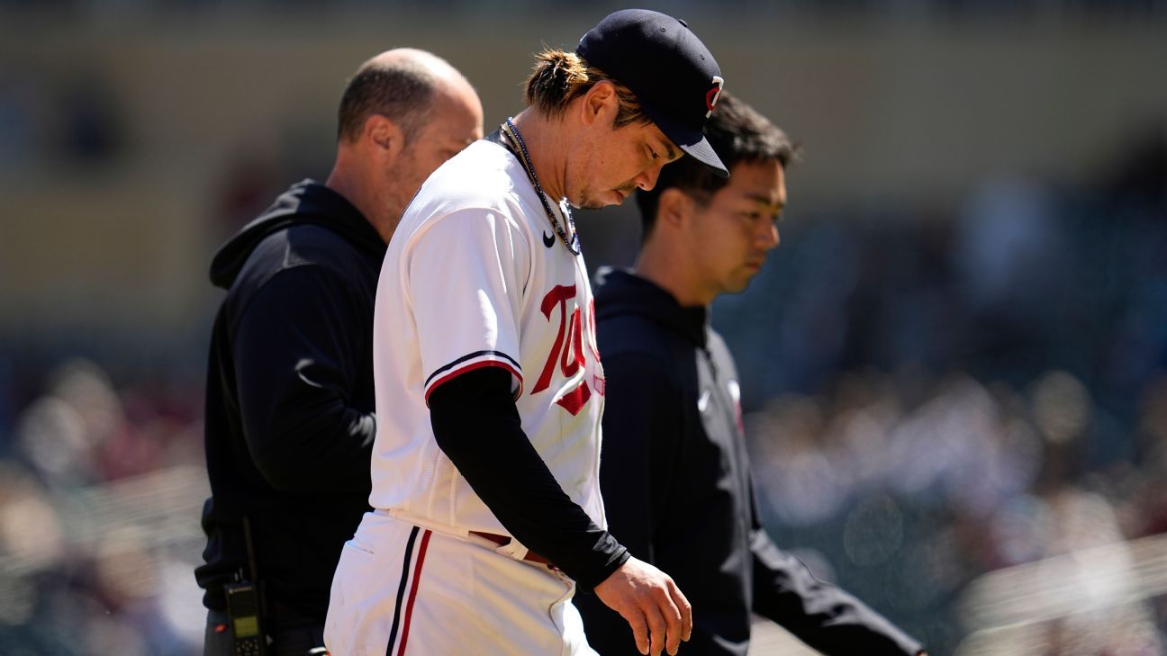 Kenta Maeda of the Minnesota Twins reacts during the seventh inning News  Photo - Getty Images