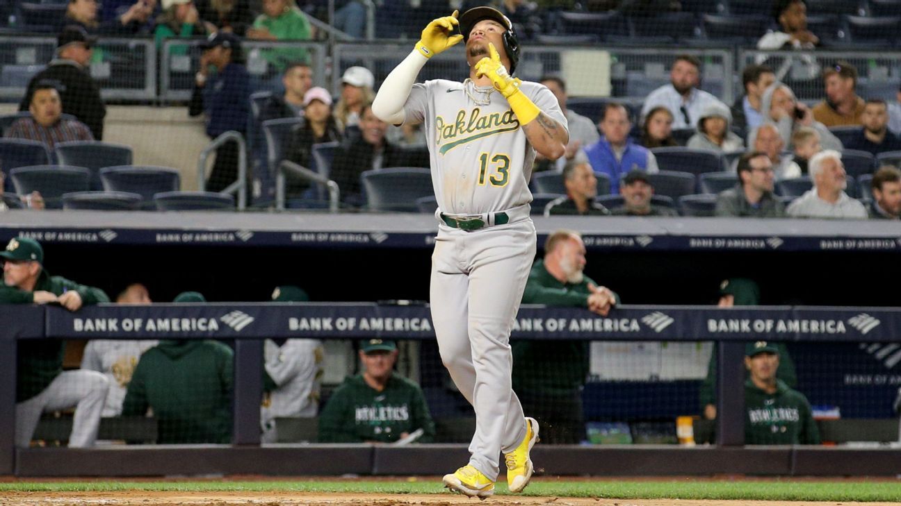 A's rookie Jordan Diaz hits 3 homers at Yankee Stadium