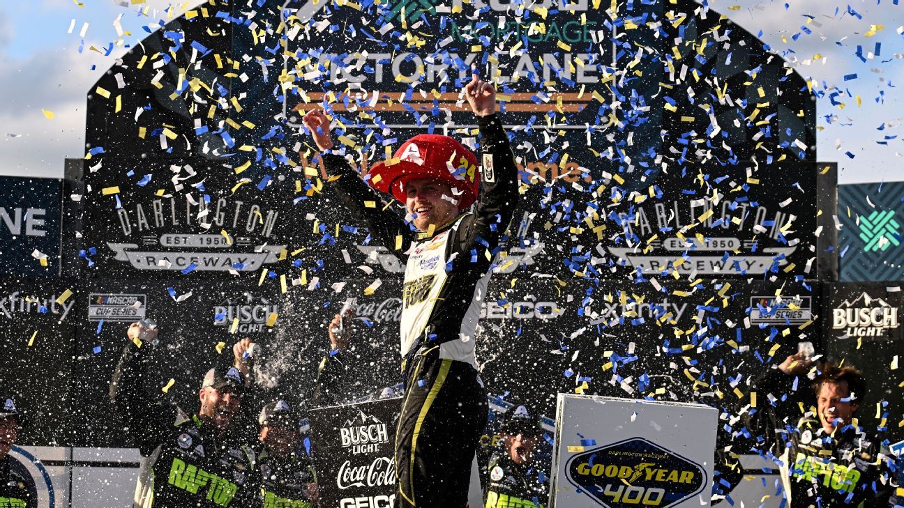 Byron avoids wreck, wins at Darlington in overtime