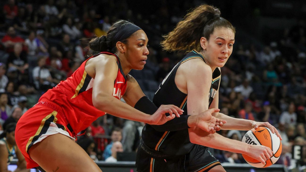 A'ja Wilson of the Las Vegas Aces receives the WNBA MVP award